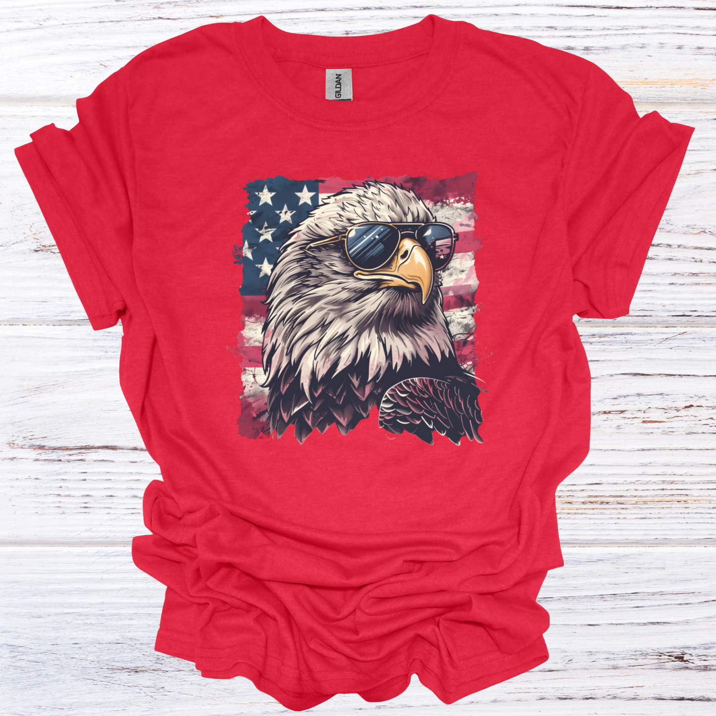 Patriotic Eagle with Sunglasses American Flag T-Shirt Unisex Adult Great Gift Him Her Birthday Holiday Christmas