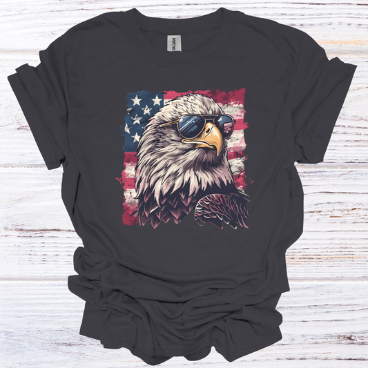 Patriotic Eagle with Sunglasses American Flag T-Shirt Unisex Adult Great Gift Him Her Birthday Holiday Christmas