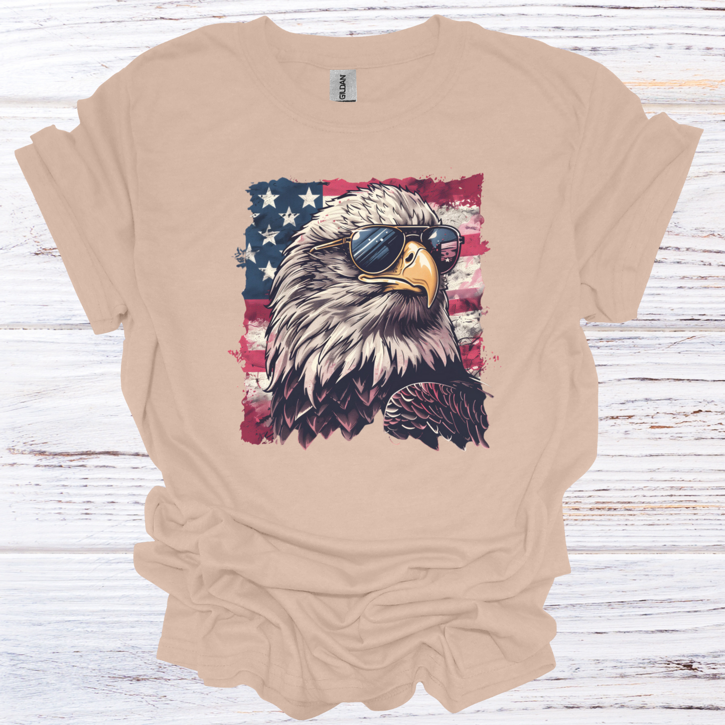 Patriotic Eagle with Sunglasses American Flag T-Shirt Unisex Adult Great Gift Him Her Birthday Holiday Christmas