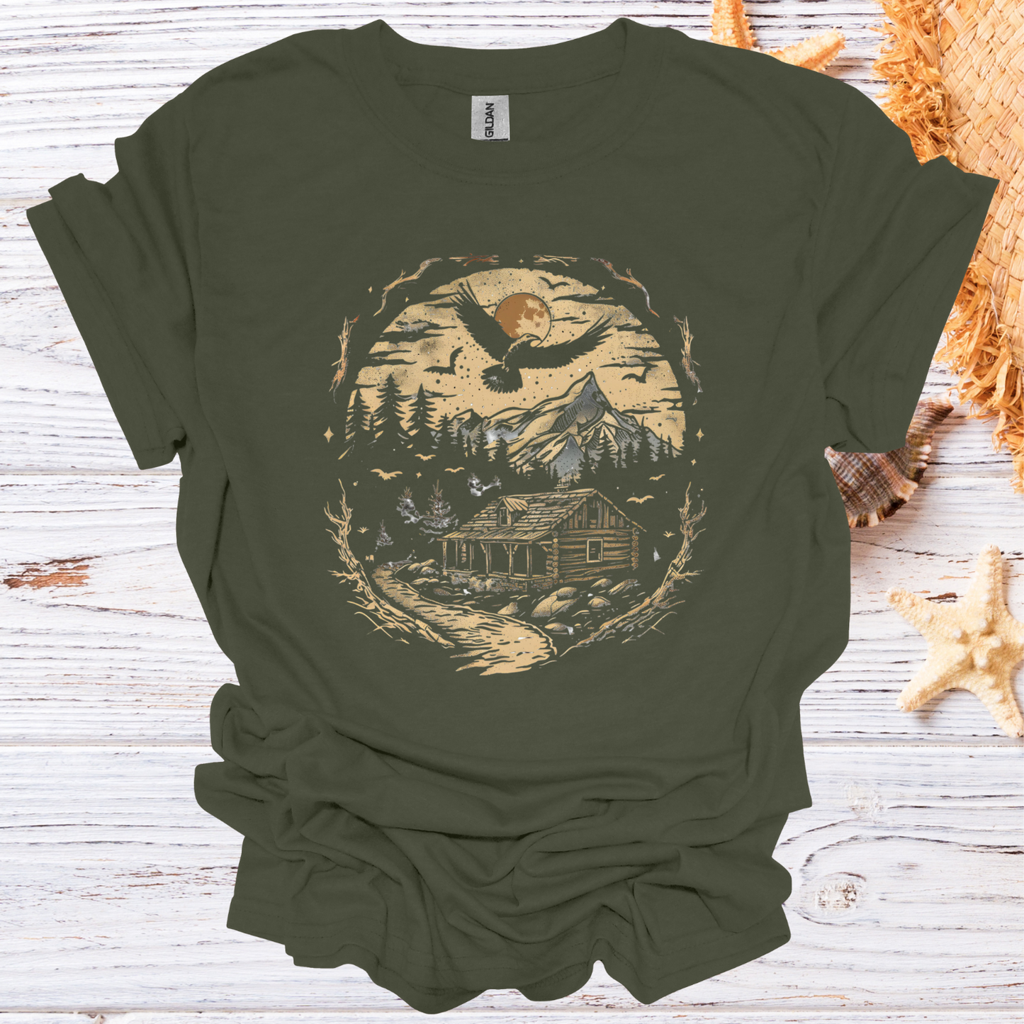 Rustic Cabin in the Woods Graphic T-Shirt Unisex Adult Great Gift Him Her Birthday Holiday Christmas