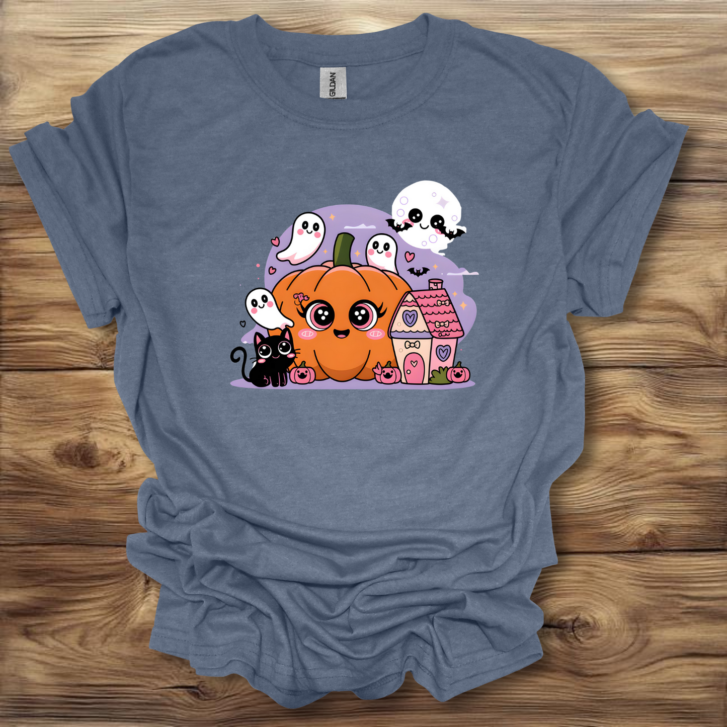 Cute Halloween Pumpkin Cat Kawaii Scene T-Shirt Unisex Adult Great Gift Him Her Birthday Holiday Christmas