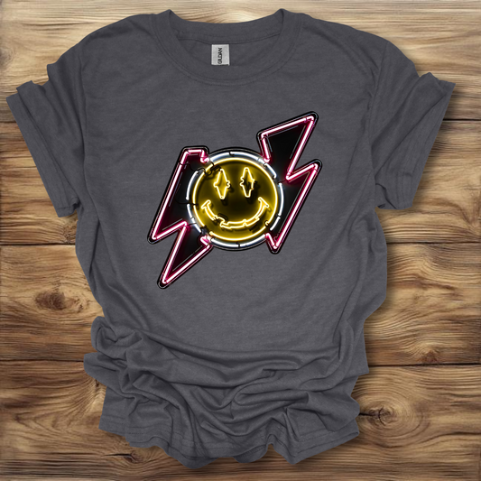 Smiley Face Neon Sign T-Shirt Unisex Adult Great Gift Him Her Birthday Holiday Christmas