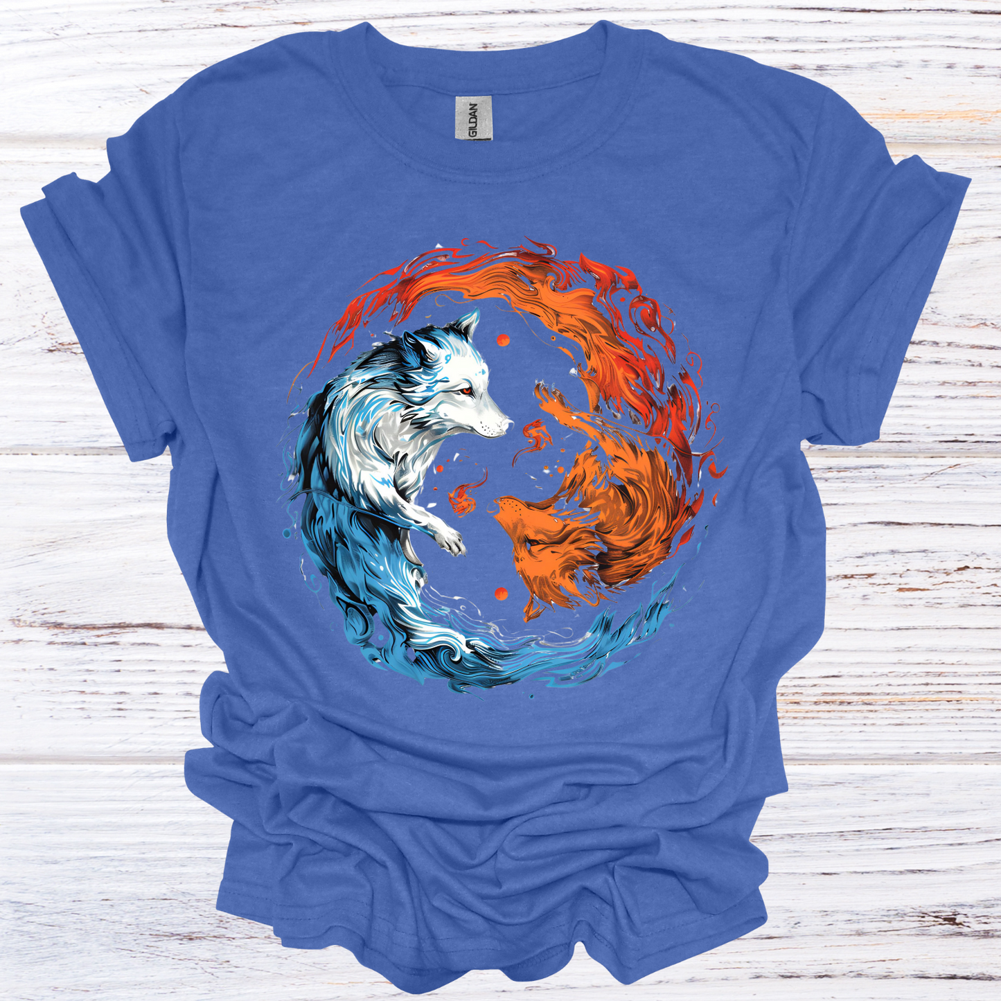 Fire and Ice Wolf Yin Yang T-Shirt Unisex Adult Great Gift Him Her Birthday Holiday Christmas