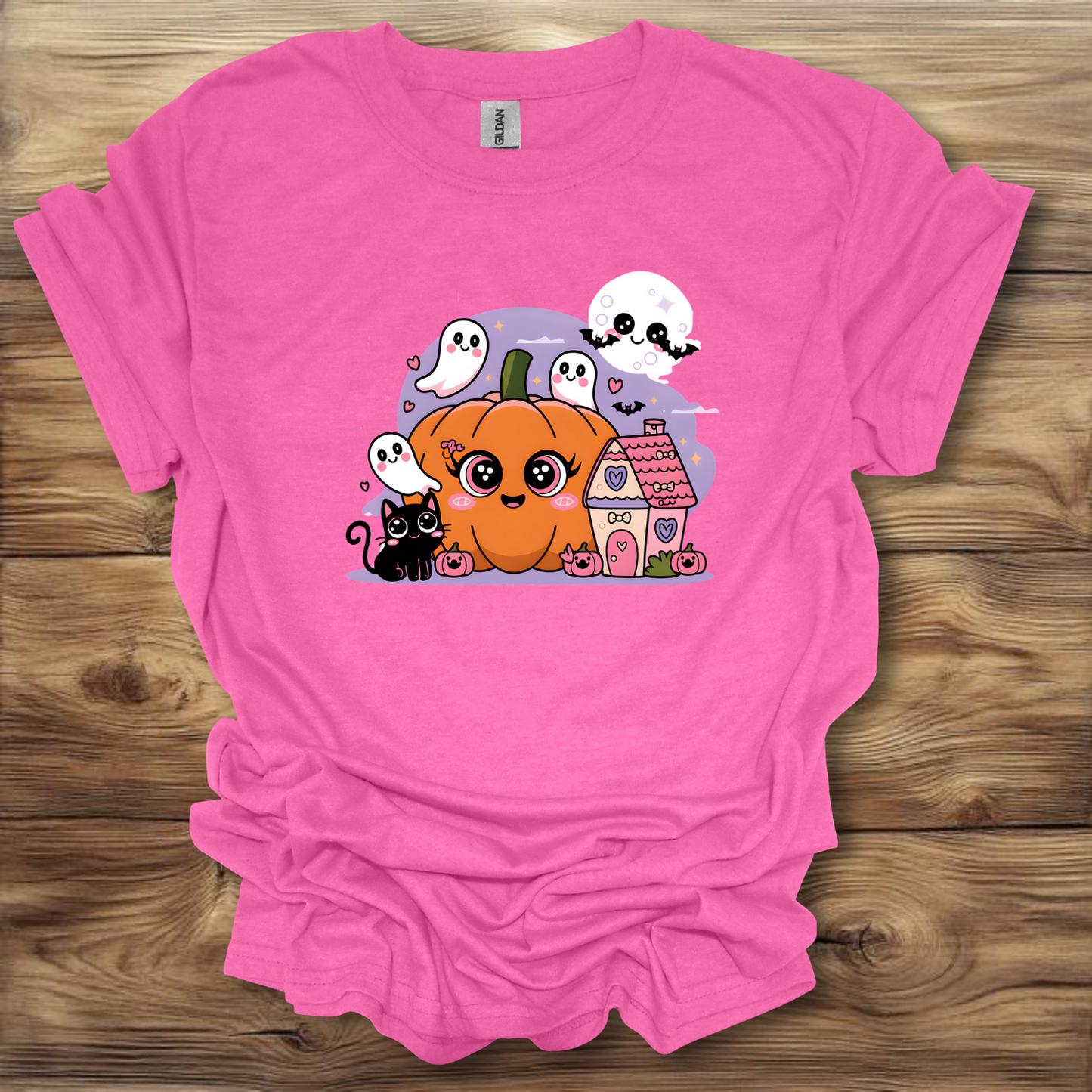 Cute Halloween Pumpkin Cat Kawaii Scene T-Shirt Unisex Adult Great Gift Him Her Birthday Holiday Christmas