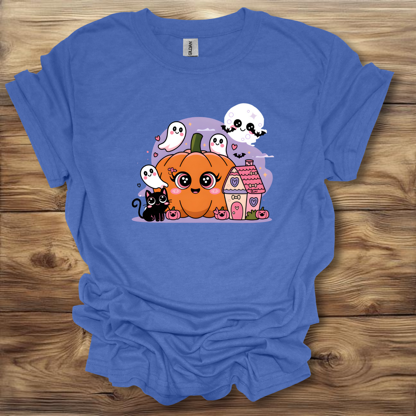 Cute Halloween Pumpkin Cat Kawaii Scene T-Shirt Unisex Adult Great Gift Him Her Birthday Holiday Christmas