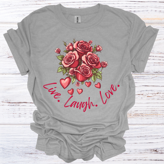 Live Laugh Love Floral T-Shirt Unisex Adult Great Gift Him Her Birthday Holiday Christmas