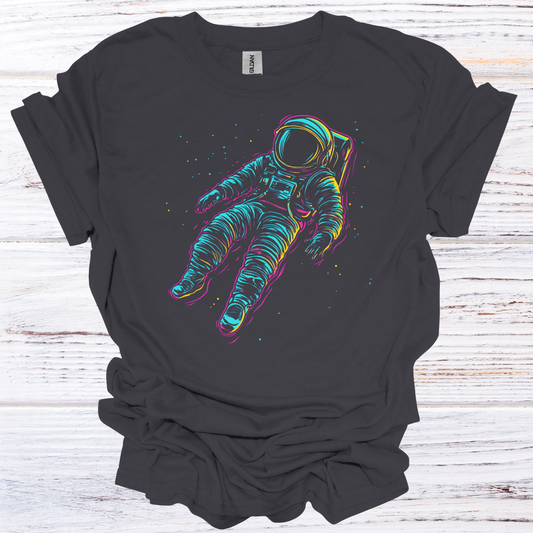 Vibrant Neon Spaceman T-Shirt Unisex Adult Great Gift Him Her Birthday Holiday Christmas