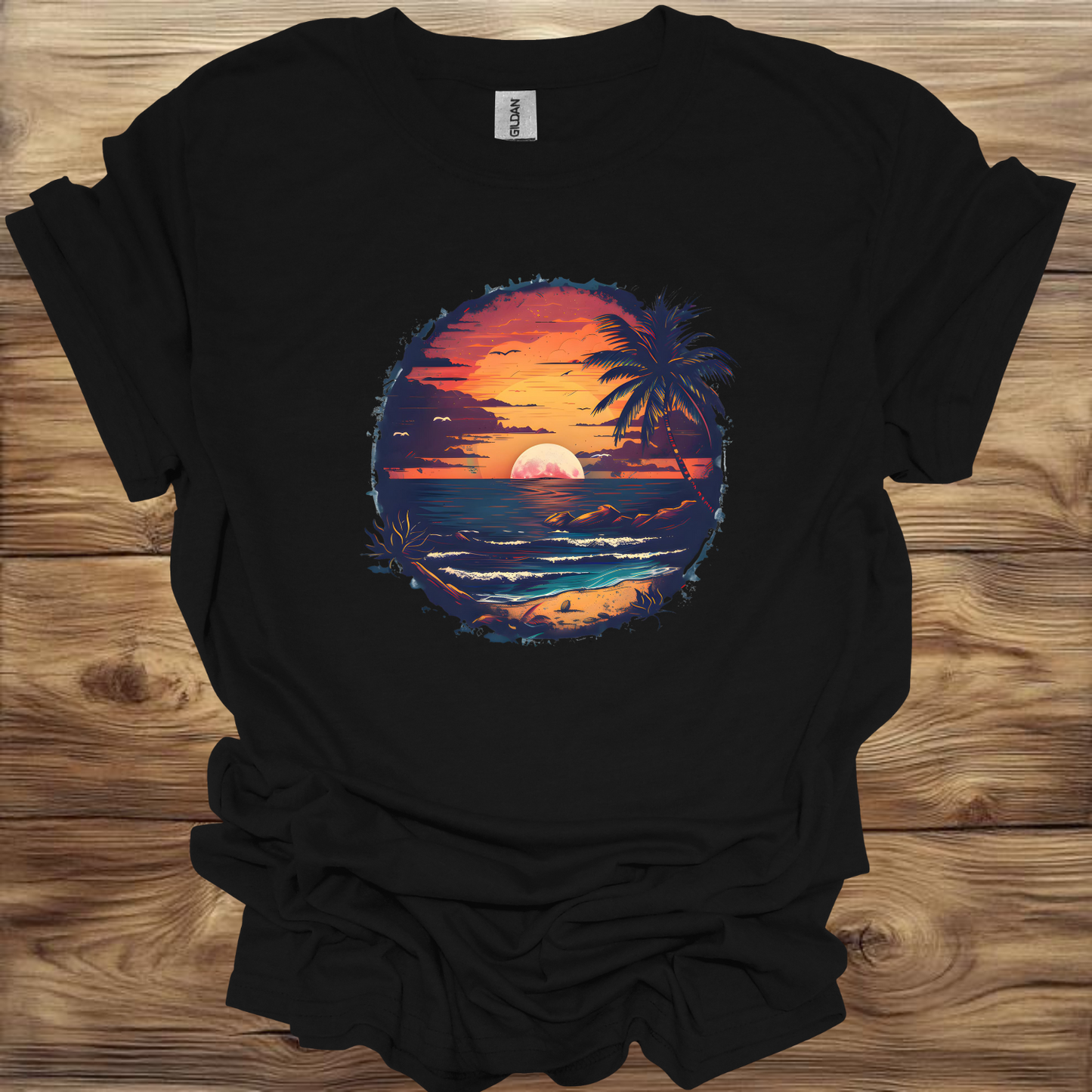 Tropical Sunset Beach T-Shirt Unisex Adult Great Gift Him Her Birthday Holiday Christmas