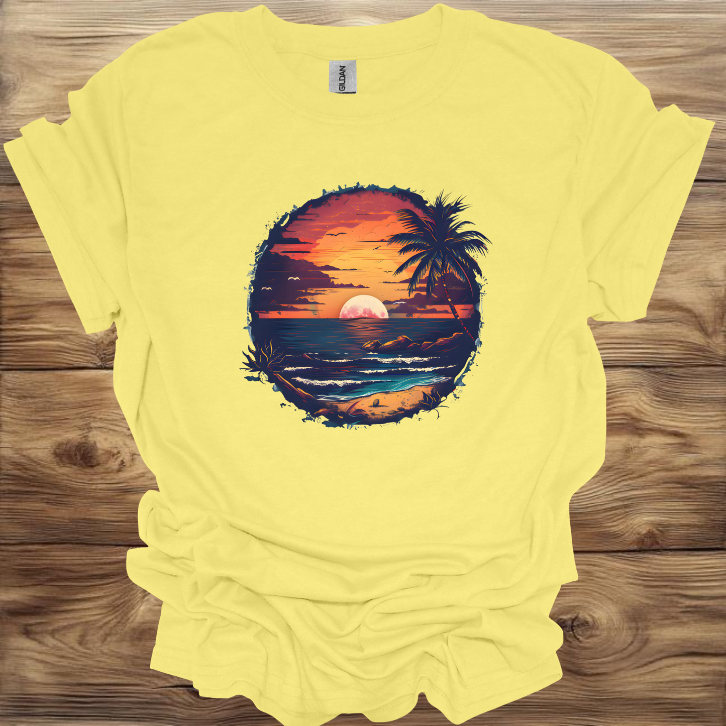 Tropical Sunset Beach T-Shirt Unisex Adult Great Gift Him Her Birthday Holiday Christmas