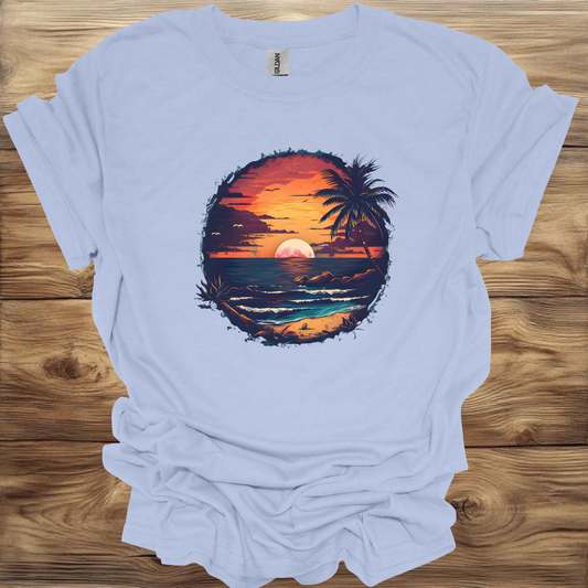 Tropical Sunset Beach T-Shirt Unisex Adult Great Gift Him Her Birthday Holiday Christmas