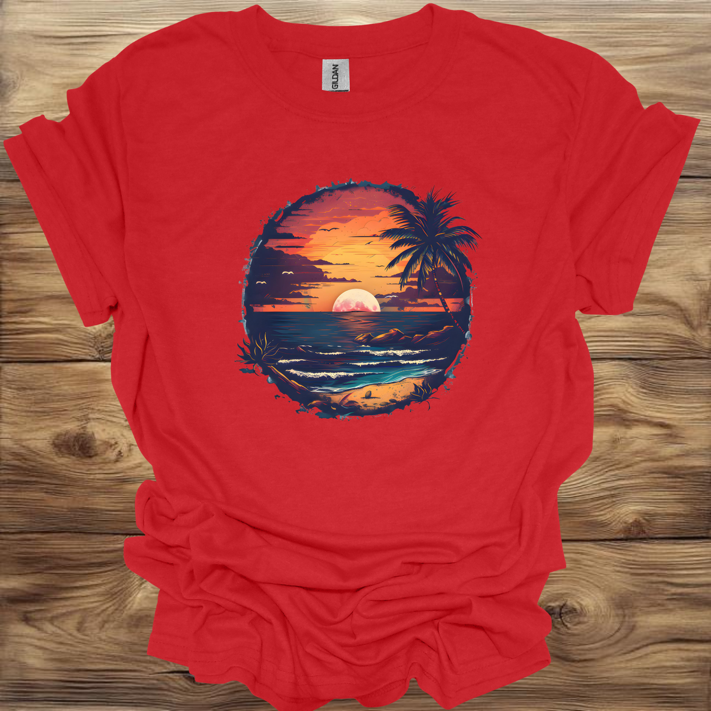 Tropical Sunset Beach T-Shirt Unisex Adult Great Gift Him Her Birthday Holiday Christmas