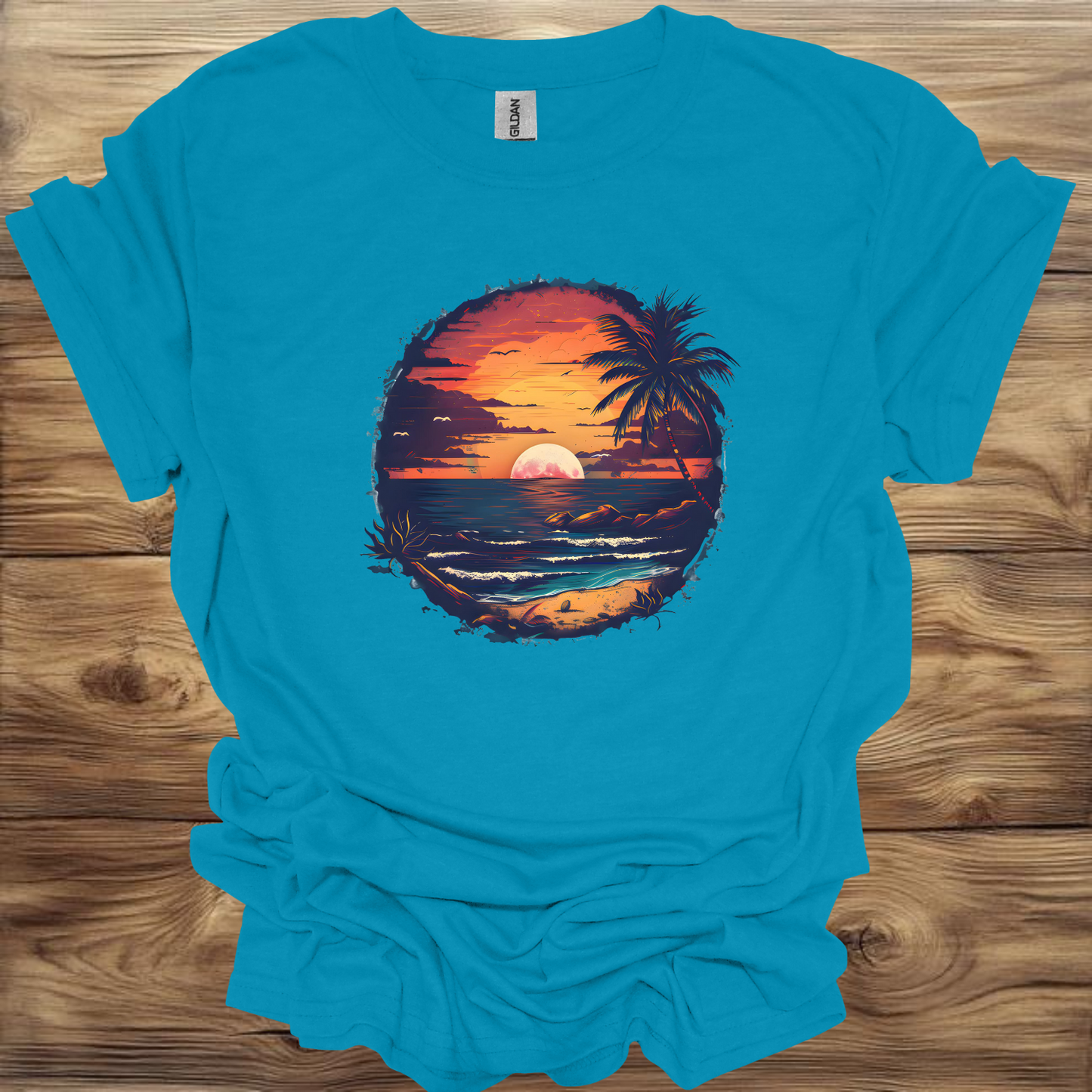 Tropical Sunset Beach T-Shirt Unisex Adult Great Gift Him Her Birthday Holiday Christmas