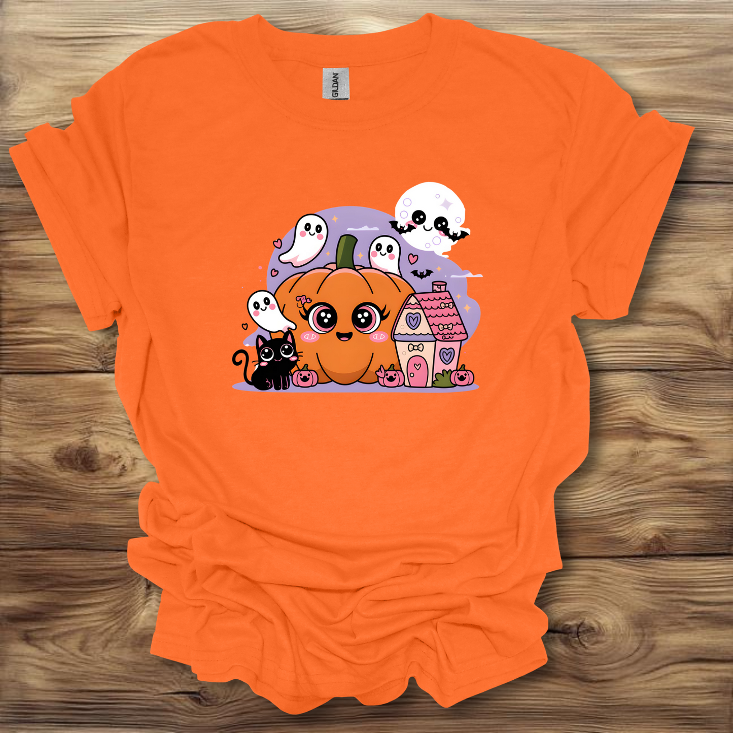 Cute Halloween Pumpkin Cat Kawaii Scene T-Shirt Unisex Adult Great Gift Him Her Birthday Holiday Christmas