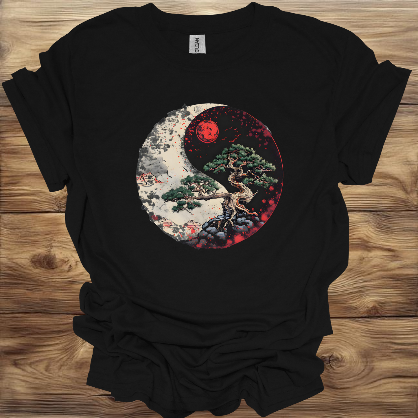 Yin-Yang Red Moon Bonsai Tree T-Shirt Unisex Adult Great Gift Him Her Birthday Holiday Christmas