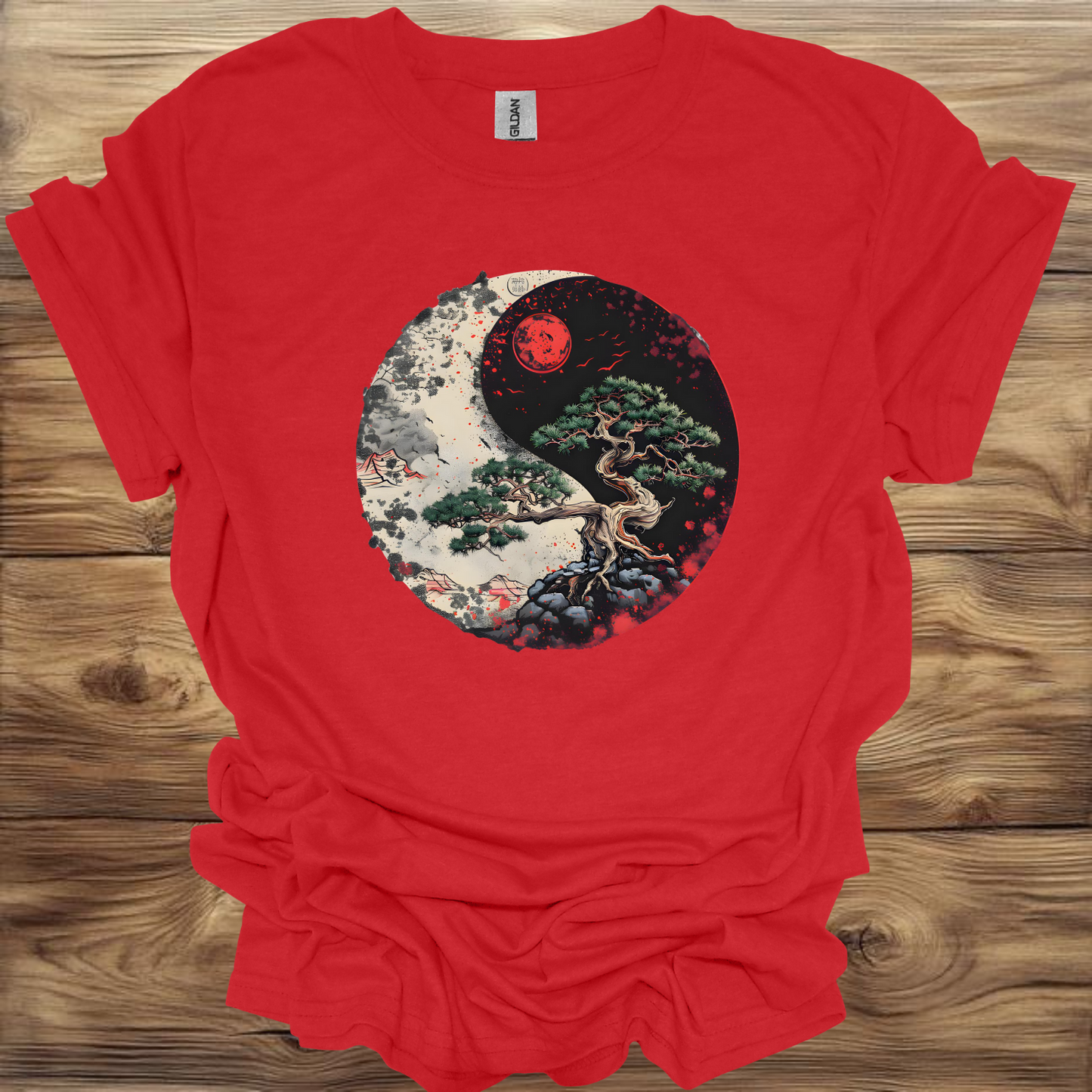 Yin-Yang Red Moon Bonsai Tree T-Shirt Unisex Adult Great Gift Him Her Birthday Holiday Christmas