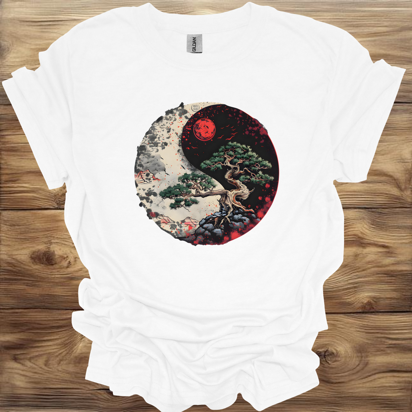 Yin-Yang Red Moon Bonsai Tree T-Shirt Unisex Adult Great Gift Him Her Birthday Holiday Christmas